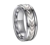 Musihy 8MM Classic Tungsten Wedding Ring for Men with Rotatable Wheat Ear Groove, Silver, Size V 1/2