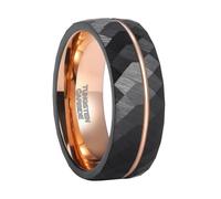 Musihy 8MM Faceted Tungsten Wedding Ring with Groove for Men Women, Black, Size V 1/2