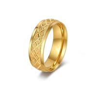 Musihy 8MM Matte Stainless Steel Wedding Promise Ring with Lattice Pattern for Men Women, Gold, Size R 1/2