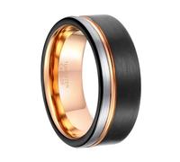 Musihy 8MM Tungsten Brushed Plain Engagement Ring for Men with Groove, Black Rose Gold Silver, Size N 1/2