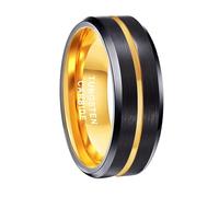 Musihy 8MM Tungsten Two-Tone Brushed Wedding Ring with Center Groove for Men, Gold Black, Size V 1/2