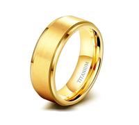 Musihy 8MM Wide Mens Brushed Titanium Wedding Ring Step Edges for Men, Gold, Size U 1/2