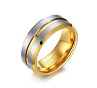 Musihy 8MM Wide Two-tone Tungsten Engagement Ring for Men with Center Groove, Gold Silver, Size P 1/2