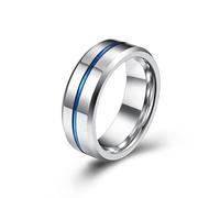 Musihy 8MM Wide Two-tone Tungsten Engagement Ring for Men with Center Groove, Silver Blue, Size X 1/2