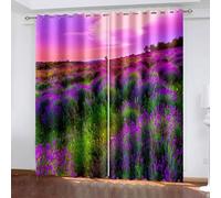 Musihy Bedroom Curtain Blackout, 54 x 108 Inches Flower Field Thermal Insulated Blackout Curtains for Bedroom with Eyelets, Purple Green
