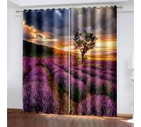 Musihy Bedroom Curtains 2 Panel Sets, 42 x 72 Inches Sunset and Lavender Field Thermal, Energy Saving Curtains for Bedroom & Living Room, Grey Yellow Purple Green