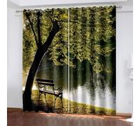 Musihy Blackout Curtains For Living Room 2 Panels Set, 54 x 96 Inches Lake Tree and Seat Thermal Insulated Energy Saving Window Treatment Curtains Blackout Drapes, Green Brown