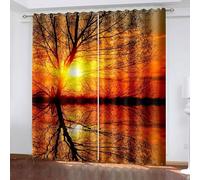 Musihy Blackout Curtains Grommet Thermal 2 Panels Drapes, 52 x 108 Inches Sunset Lake and Trees Drapes for Bedroom Blackout Darkening Curtain Thermal Insulated, Yellow Orange Black