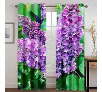 Musihy Blackout Curtains Grommet Thermal 2 Panels Drapes, 54 x 108 Inches Lilac Flowers Thermal Insulated Energy Saving Eyelet Blackout Curtains for Living Room, Green Purple