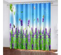 Musihy Blackout Curtains Thermal, 34 x 63 Inches Blue Sky Lavender and Butterflies Set of 2 Thermal Insulated Panels Grommet Top for Living Room, Blue Purple Green
