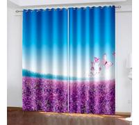 Musihy Blackout Curtains Thermal, 38 x 63 Inches Lavender Field and Butterflies Thermal Eyelet Curtains Window Treatments Ring Top Living Room Curtain & Drapes 2 Panels, Blue Purple Pink