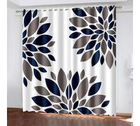 Musihy Blackout Eyelet Thermal Curtains, 38 x 54 Inches Flower Petals Drapes for Bedroom Living Room Blackout Darkening Curtain Thermal Insulated, Grey Navy Blue