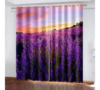 Musihy Blackout Thermal Insulated Curtains for Bedroom, 42 x 63 Inches Sunset and Lavender Field Insulated Room Darkening Window Drapes with Grommet for Living Room, Purple Yellow