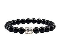 Musihy Chakra Bracelet for Men, 1Pcs Black Polished Stone Stone Buddha's Head Bracelet for Men/Women, Style7-Silver | Elastic Length 19CM
