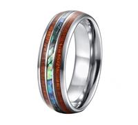 Musihy Comfort Fit 8MM Tungsten Wedding Ring with Abalone Shell and Wood Grain for Men Women