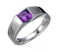 Musihy Engagement Rings For Men and Women White Gold/Platinum | Solitaire Promise Ring with 5mm Square Amethyst