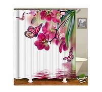 Musihy Extra Long Shower Curtains 200 Drop, 165x200cm Polyester Flower Butterfly in the Lake Hotel Quality Shower Curtain, Multicolor