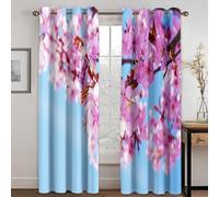 Musihy Farmhouse Curtains Blackout, 38 x 63 Inches Blue Sky and Pink Flowers Set of 2 Thermal Insulated Panels Grommet Top for Living Room, Blue Pink