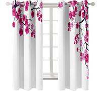 Musihy Farmhouse Curtains Blackout, 42 x 96 Inches Branches with Flowers Darkening Thermal Grommet Top Window Treatments Drapes, Rose Red