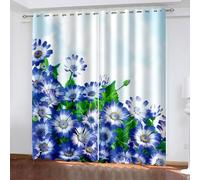 Musihy Farmhouse Curtains For Living Room, 38 x 63 Inches Flowers and Leaves Thermal Insulated Curtains 2 Panels Set for Bedroom, Blue Green