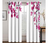 Musihy Farmhouse Curtains For Living Room, 52 x 108 Inches Branches with Flowers Darkening Thermal Grommet Top Window Treatments Drapes, Rose Red