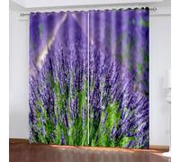 Musihy Farmhouse Curtains Room Darkening, 54 x 84 Inches Lavender Light Reducing Thermal Insulated Grommet Panels/Drapes for Living Room, Purple Green