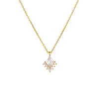 Musihy Gold Pendant Necklaces for Women, Women 14K Yellow Gold 8.3x10mm Rhombus Moissanite Pendant Necklace, Rolo Chain: 40+5cm