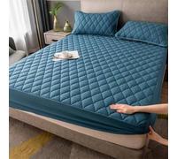Musihy King Fitted Sheet and Pillowcase Set, Polyester Cotton Solid Color with Lattice Textured Bedding Fitted Sheet and 2 Pillow Covers Soft & Breathable - Easy Care, Teal, King (150x190cm)