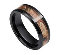 Musihy Men 8MM Ceramic Wedding Band Ring with Wood Grain for Men, Black, Size O 1/2