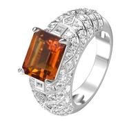 Musihy Men Promise Rings For Him White Gold/Platinum | Hollow Out Engagement Ring with 4-Prong Rectangle Citrine 4ct and Moissanite