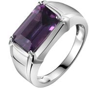 Musihy Men Wedding Band For Man White Gold/Platinum | Solitaire Promise Ring with 8x12mm 4.6ct Rectangle Amethyst
