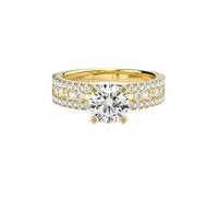 Musihy Men Women Wedding Rings For Him and Her Yellow Gold | 1PC Hollow Out Eternity Ring with 4-Prong Round Moissanite