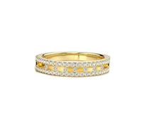 Musihy Men Women Wedding Rings For Him and Her Yellow Gold | 1PC Hollow Out Eternity Ring with 4-Prong Round Moissanite