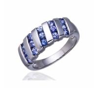 Musihy Men Women White Gold Ring Band White Gold/Platinum | Promise Ring with Round Tanzanite