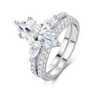 Musihy Moissanite Wedding Rings for Women, Platinum Two Rings Assembling with 7x14mm Marquise Moissanite, Size K 1/2
