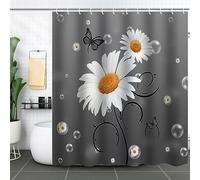 Musihy Polyester Shower Curtain 180 x 180, Flower, Butterfly and Water Drop Shower Curtain for Bathroom Decor, Gray, Style 3