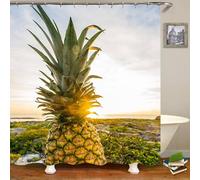 Musihy Polyester Shower Curtain 180 x 180, Pineapple and Sunlight Bathroom Shower Curtains Fabric with Hooks, Multicolor