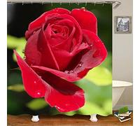 Musihy Polyester Shower Curtain 180 x 200, Rose Flower and Water Drop Bath Curtains with Plastic Hooks, Multicolor