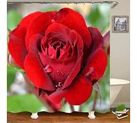 Musihy Polyester Shower Curtain 180 x 200, Rose Flower and Water Drop Bathtub Curtain, Washable, Quick Dry, Multicolor