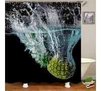 Musihy Polyester Shower Curtain 200cm, 150x200cm Pineapple and Water Shower Curtain with Reinforced Buttonholes, Multicolor