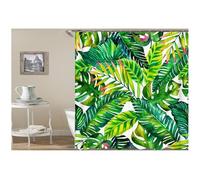 Musihy Polyester Shower Curtain 200cm, 180x200cm Various Leave Pattern Bath Curtains with Plastic Hooks, Green