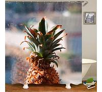 Musihy Polyester Shower Curtain Washable, 150x200cm Pineapple Pattern Shower Curtain with Metal Grommets and Plastic Hooks, Multicolor