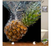 Musihy Polyester Shower Curtain Washable, 165x180cm Pineapple and Water Bath Curtains with Plastic Hooks, Multicolor