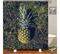 Musihy Polyester Shower Curtains For Bathroom, 150x180cm Pineapple and Grass Bathroom Curtain with Metal Grommets & Plastic Hooks, Multicolor