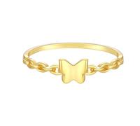 Musihy Promise Ring for Her, 9K Yellow Gold Plain Butterfly and Chain Engagement Ring, Size L 1/2