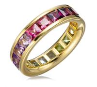 Musihy Promise Ring For Women and Men Yellow Gold | 6.5MM Wide Eternity Ring with Multicolor Gemstones-Tourmaline, Aquamarine, Garnet, Citrine, Peridot, Amethyst and Topaz