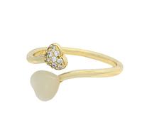 Musihy Promise Rings For Her, Women 9K Yellow Gold Adjustable Promise Ring for Her with Heart Shape Opal and Moissanite, Size T 1/2
