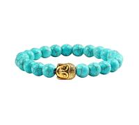 Musihy Real Turquoise Bead Bracelet, 1Pcs Blue Turquoise Stone Buddha's Head Bracelet for Men/Women, Style9-Gold | Elastic Length 19CM