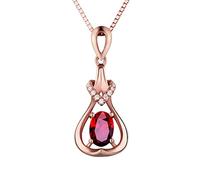 Musihy Ruby Necklace for Women, 18K Rose Gold Pendant Necklace Teardrop with Ruby 0.61ct, with Cable Chain 40+5cm