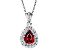 Musihy Ruby Necklaces for Women, 18K White Gold Women Necklace Diamond Teardrop Shape with Ruby 0.61ct, with Cable Chain 40+5cm